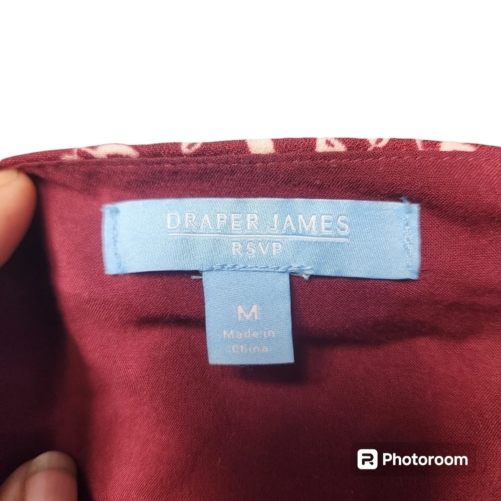 Draper James RSVP Burgundy/White Ditsy Print Smocked Waist Aline Dress Sz. Med - Picture 4 of 9